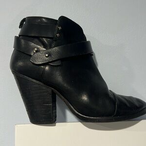 Rag & Bone black leather ankle boots - wrap around leather strap and round toe